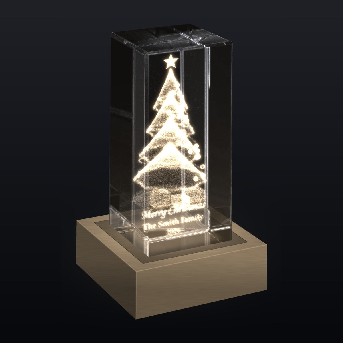 Personalized Christmas tree 3D crystal glowing on LED light base
