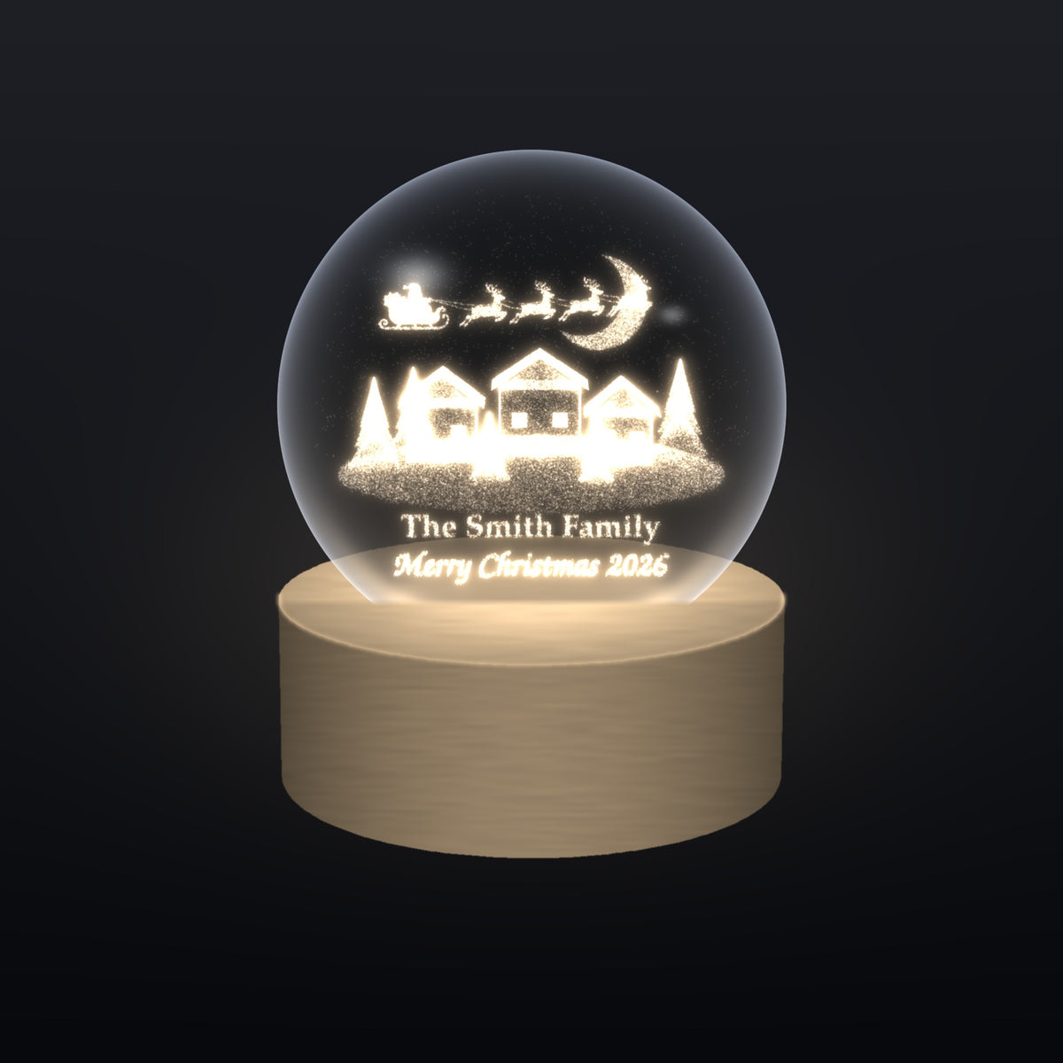 Christmas village snow globe crystal ball lit on LED stand