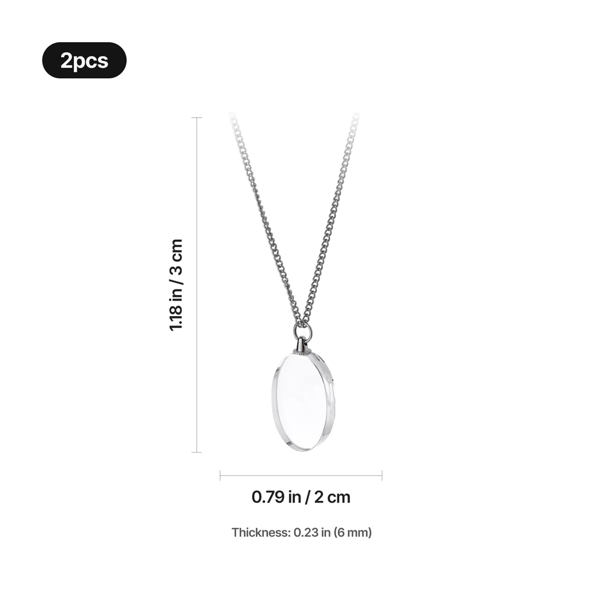 Engraved oval crystal memorial necklace shown worn