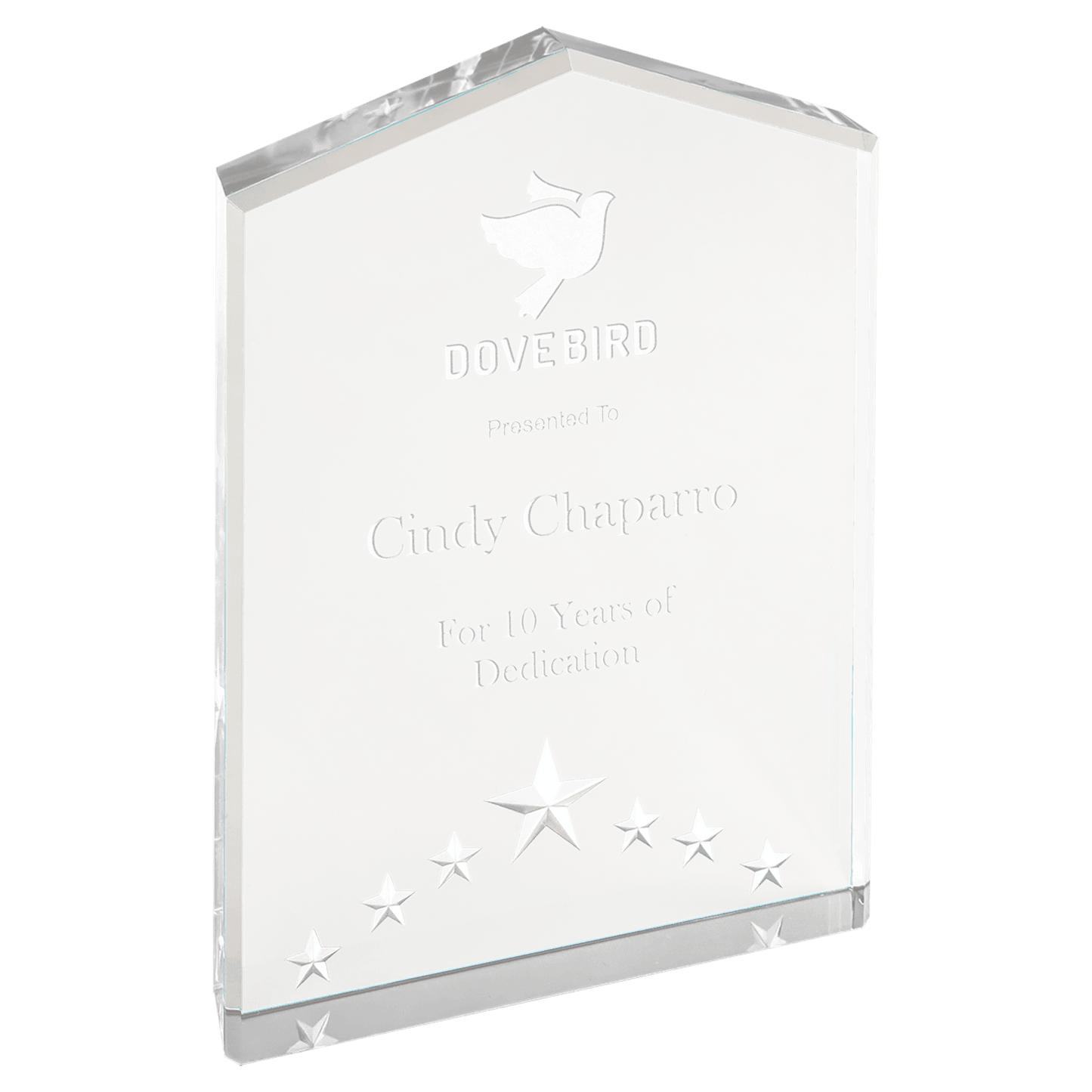 Silver Star Point Acrylic award, 7", self-standing acrylic with clear engraving area