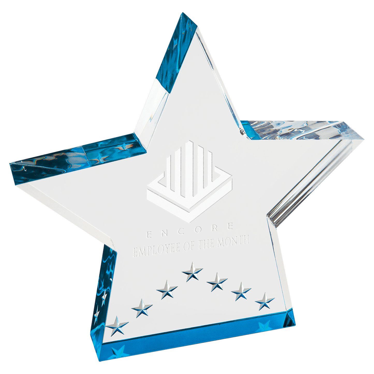 Blue Star Performer Acrylic award, 6", self-standing acrylic with clear engraving area