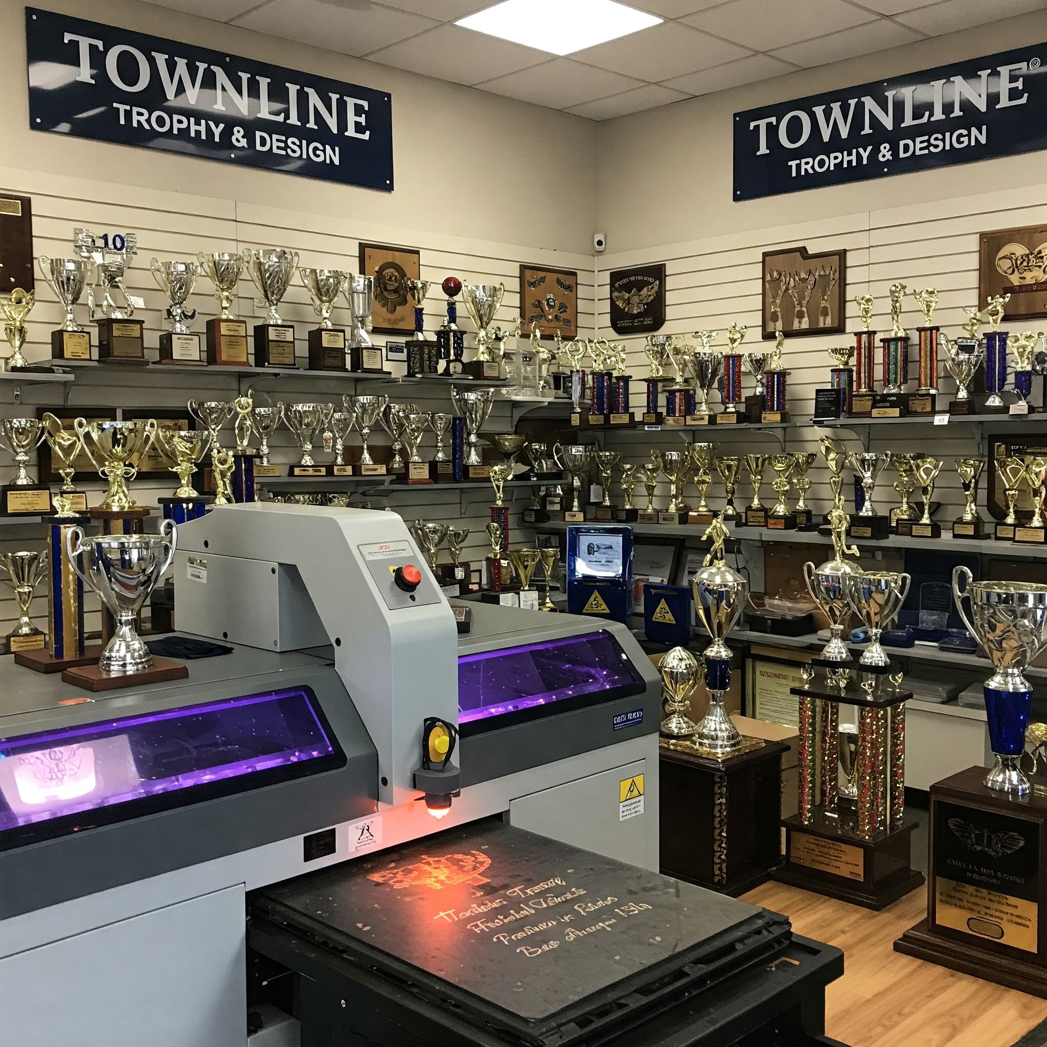 trophy shop with engraver
