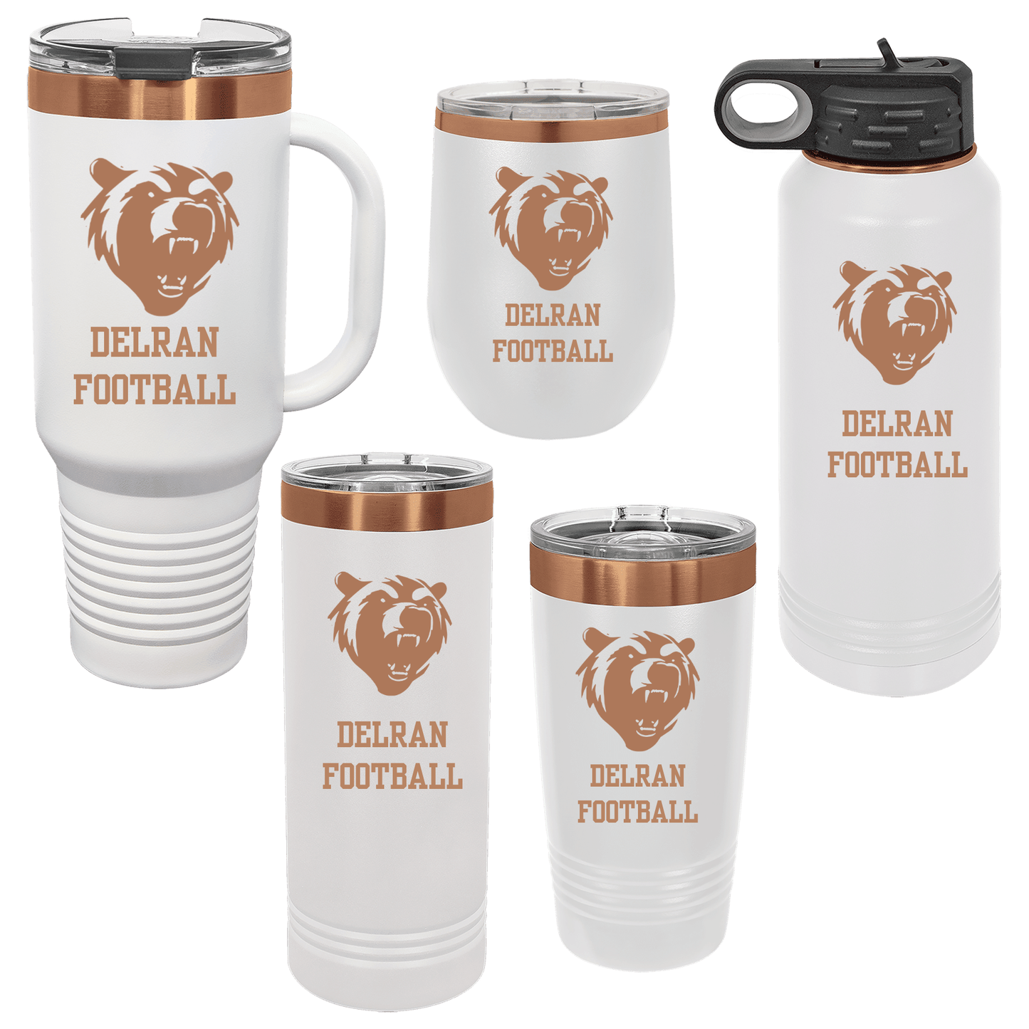 delran football white rosegold tumblers