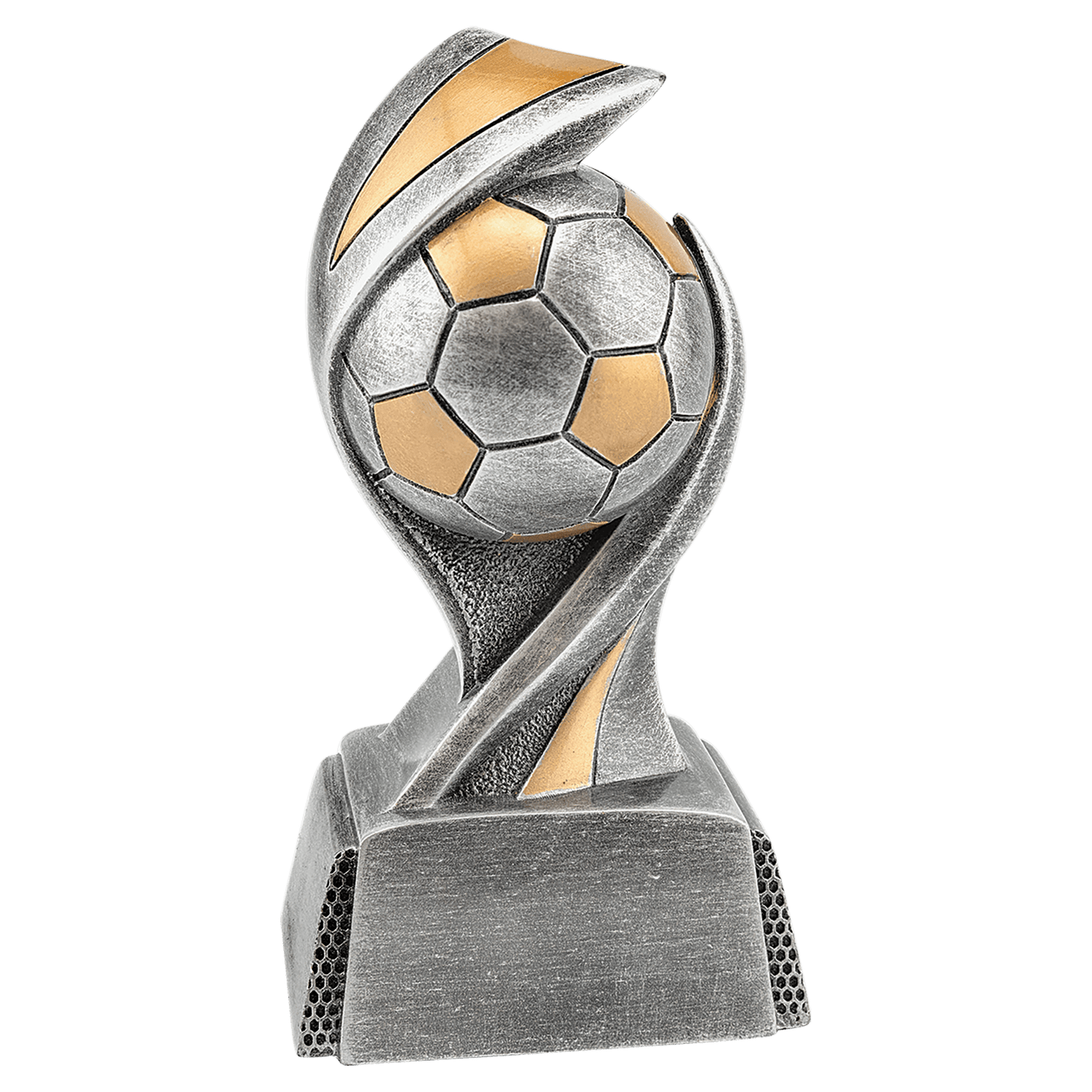 Soccer Embrace Resin award in antique silver and gold