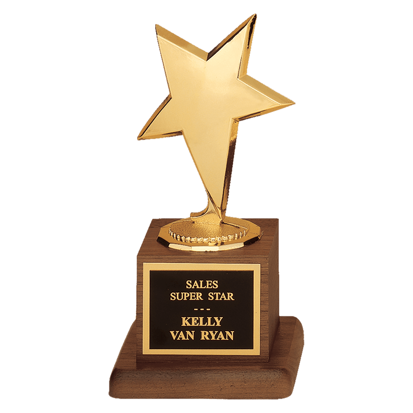3 1/2" x 6 3/4" Modern Star Casting in Goldtone Finish on Walnut Finish Base