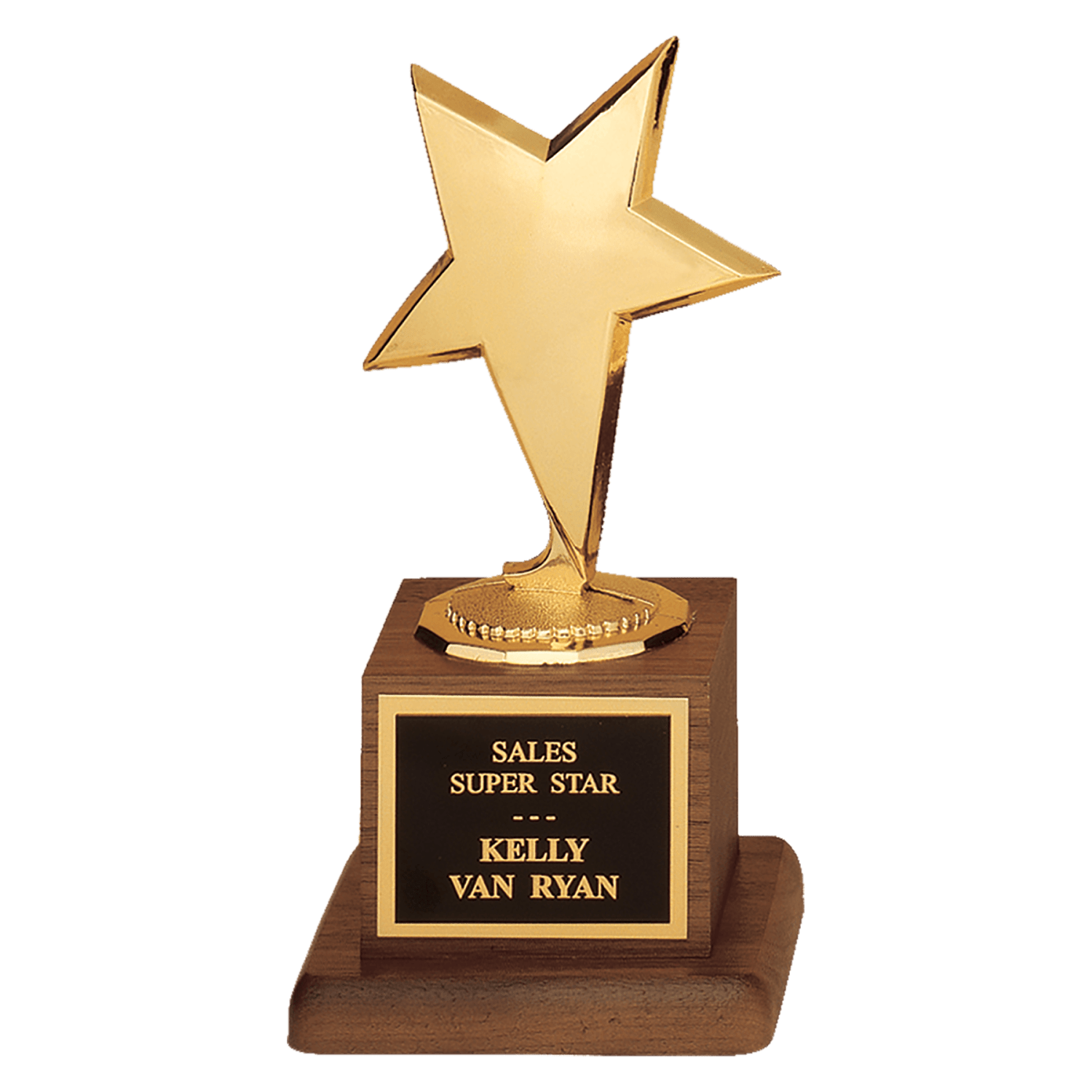 3 1/2" x 6 3/4" Modern Star Casting in Goldtone Finish on Walnut Finish Base