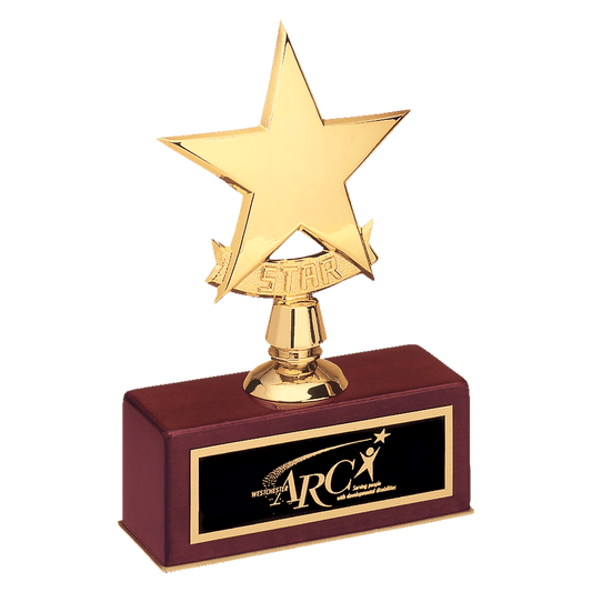 5" x 7 1/2" Polished Metal Goldtone Star Casting on Rosewood Piano Finish Base