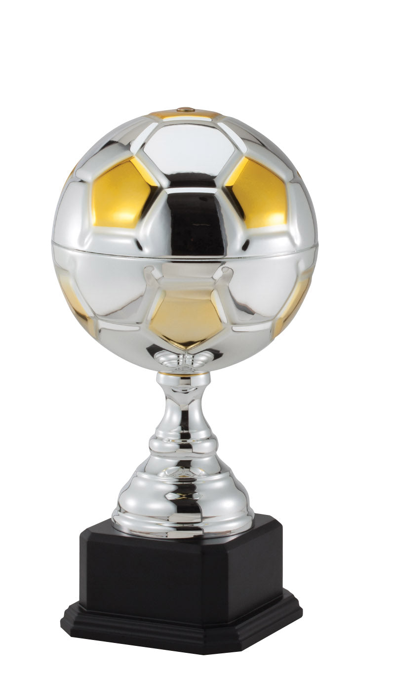 Silver Soccer Ball Trophy on Black Base – engravable award