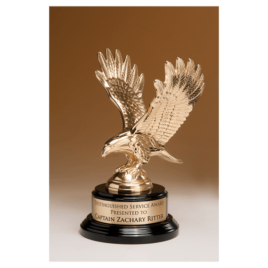 9" Gold Finish Eagle Award on Black Piano Finish Base