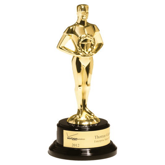 11" Cast Metal Goldtone Finish Classic Achiever Figure on a Black Piano Finish Base