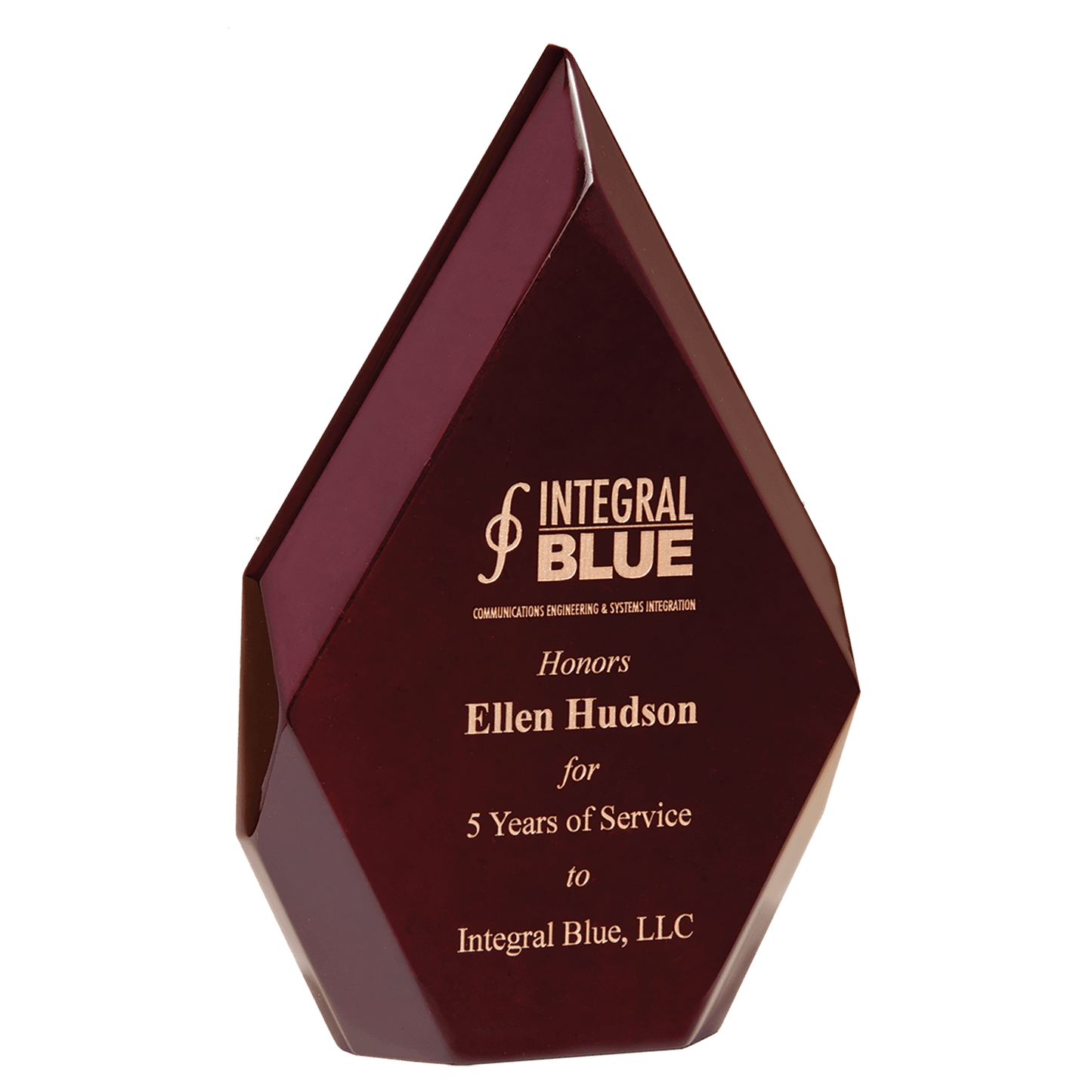 High-gloss rosewood diamond award, engraved and color-filled
