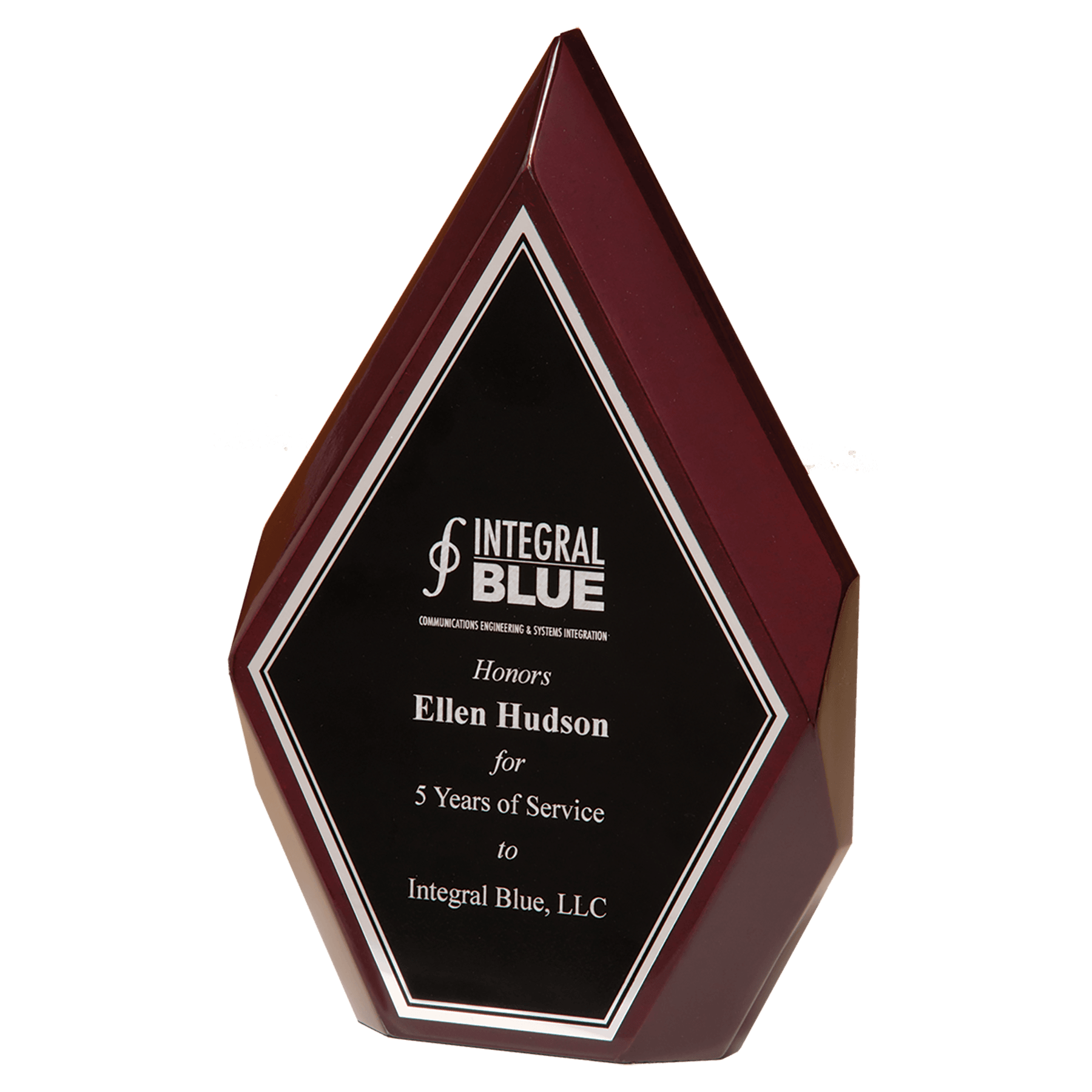 High-gloss rosewood diamond award with black and silver engraving plate