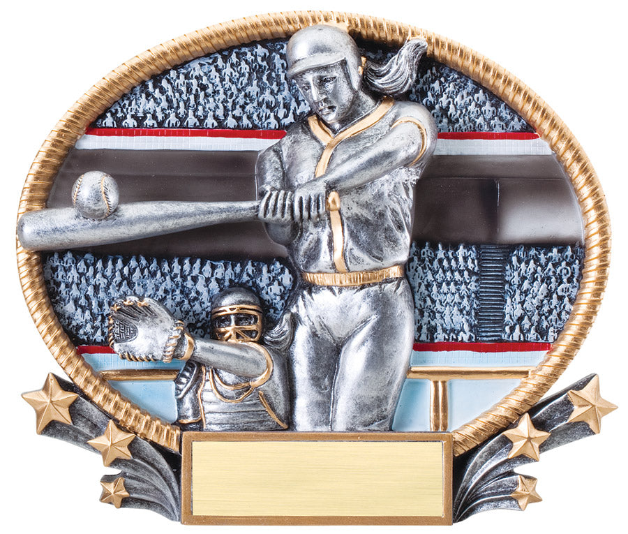 3D Softball Oval Award – 7 in. x 5½ in. with engraving plate, Townline Trophy & Design