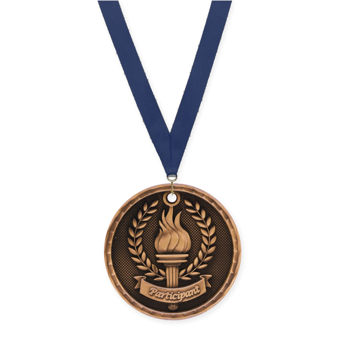 2 inch Participant 3-D medal in antique bronze with Navy neck ribbon