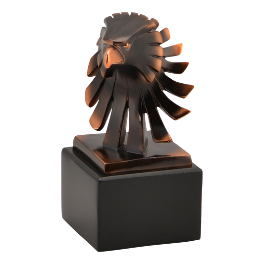 Sculpted eagle head award in high-gloss bronze finish, 6 inch size