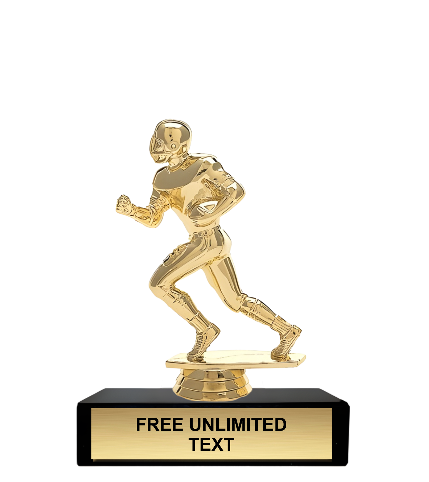Gold football running figure trophy with black base and customizable text