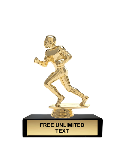 Gold football running figure trophy with black base and customizable text