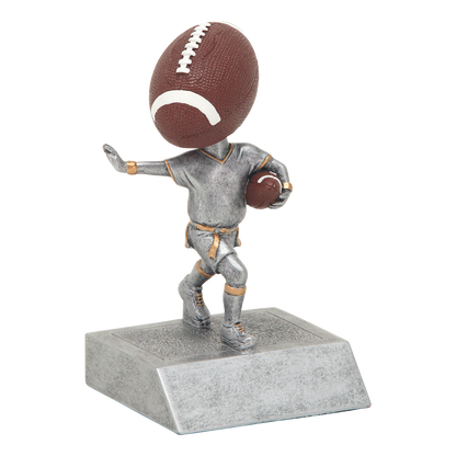 Flag football bobblehead trophy shown from an angle