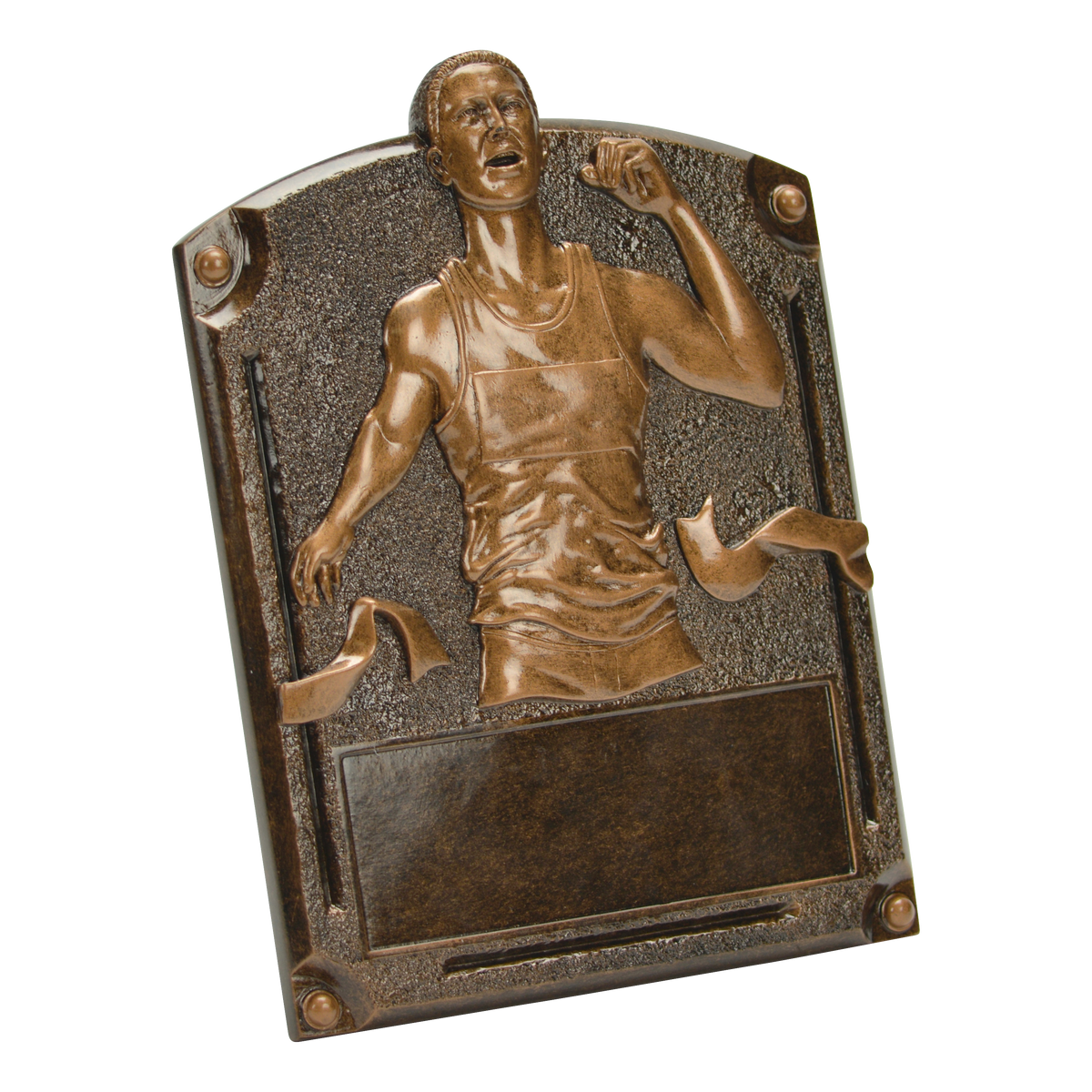 Legends of Fame male track plaque shown from an angle