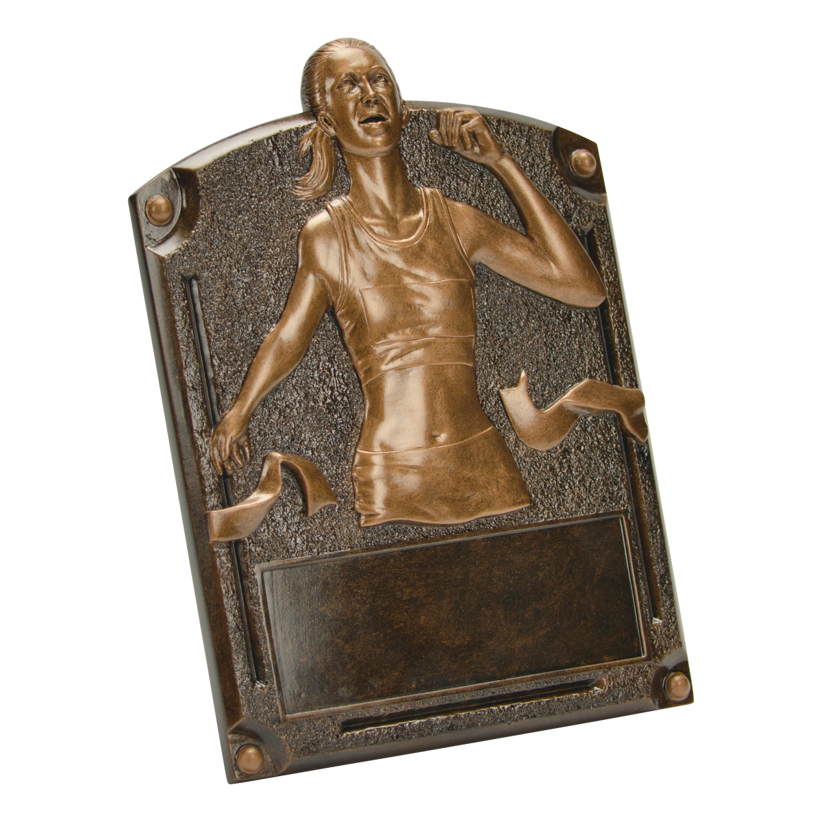 Legends of Fame female track plaque shown from an angle