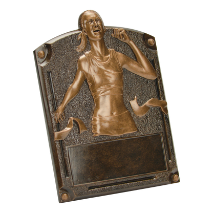 Legends of Fame female track plaque shown from an angle