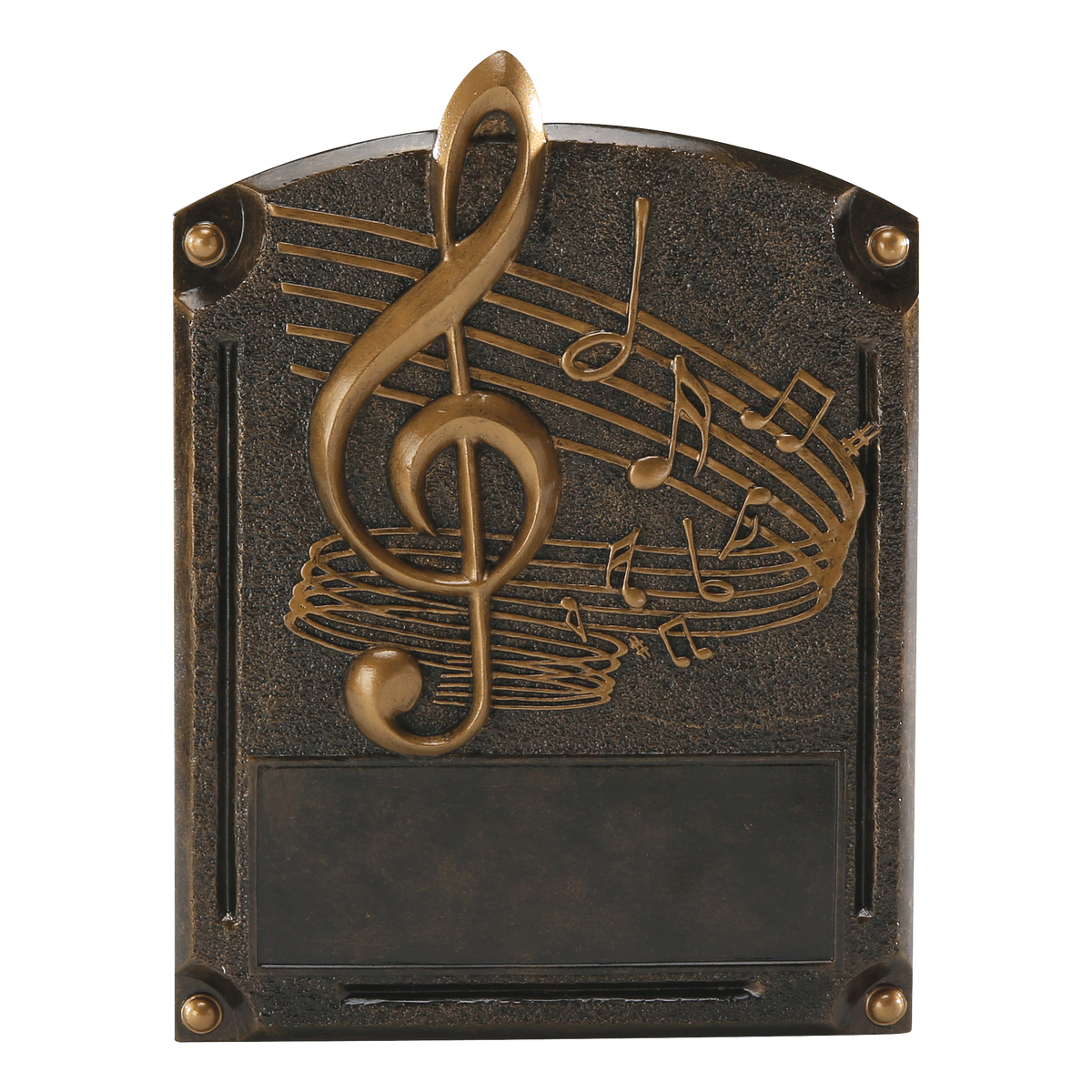 Legends of Fame music plaque with a bronze treble clef and notes and an engraving area