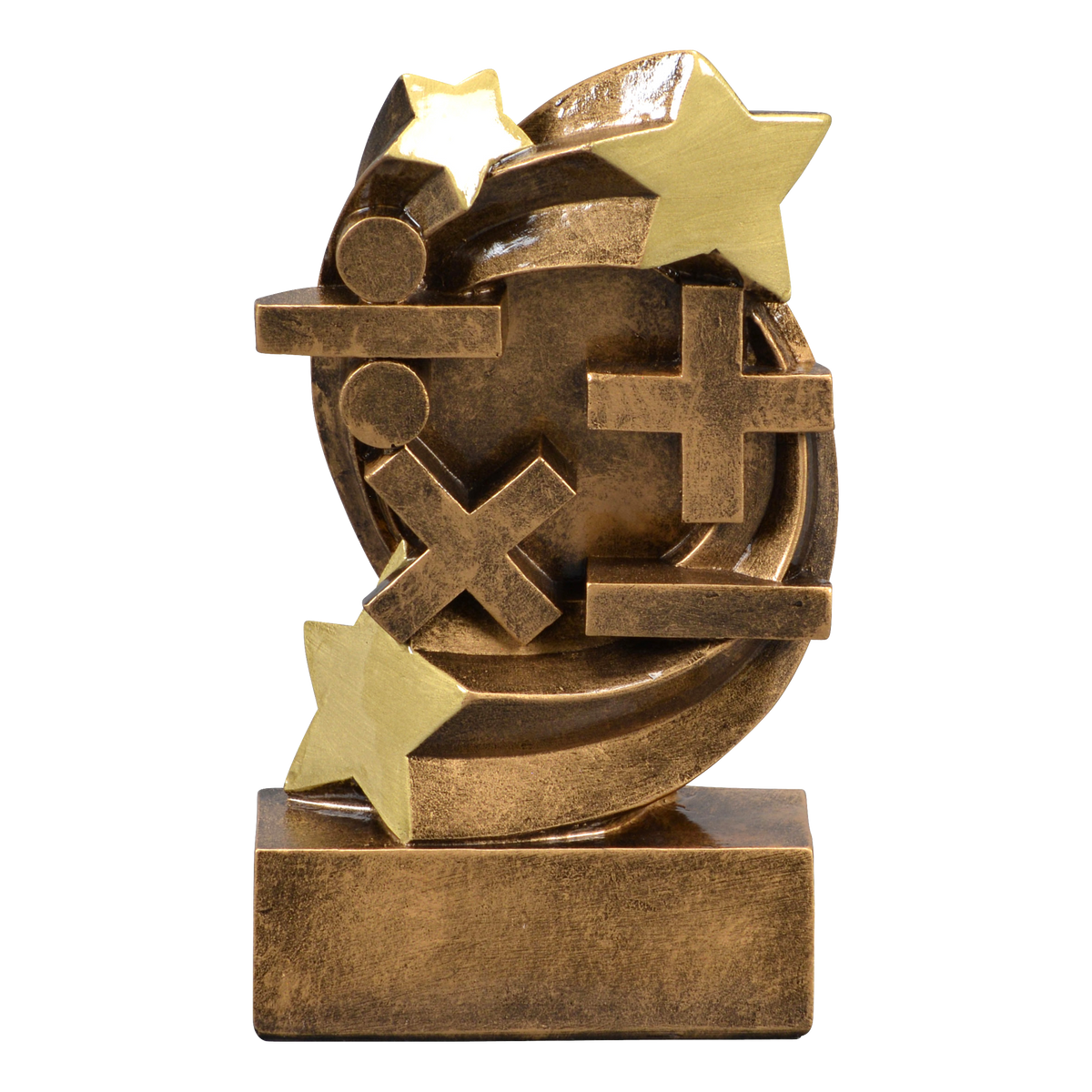 Star Swirl math trophy with math operation symbols in a gold star swirl