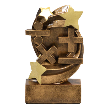 Star Swirl math trophy with math operation symbols in a gold star swirl
