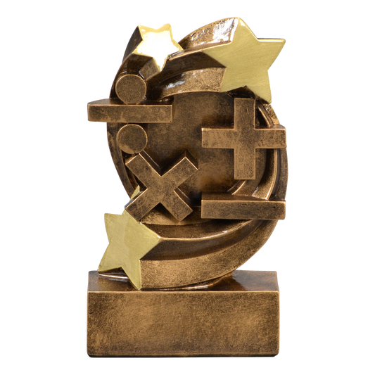Star Swirl math trophy with math operation symbols in a gold star swirl