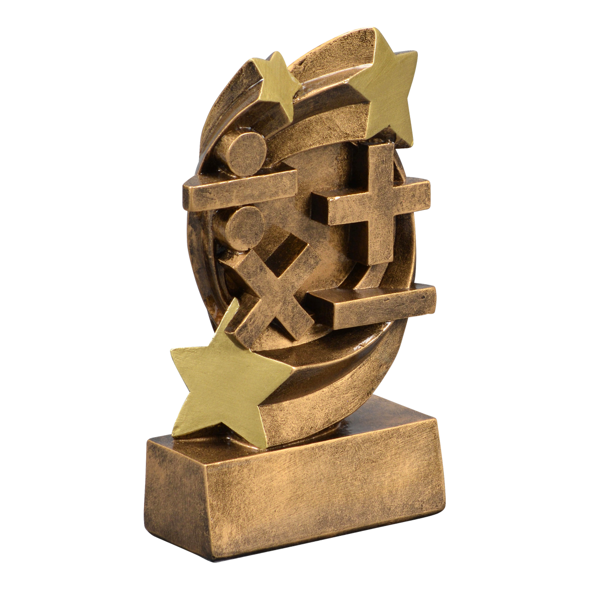 Star Swirl math trophy shown from the right