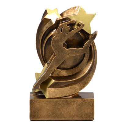 Star Swirl dance trophy with a bronze leaping dancer and a gold star swirl
