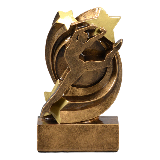 Star Swirl dance trophy with a bronze leaping dancer and a gold star swirl
