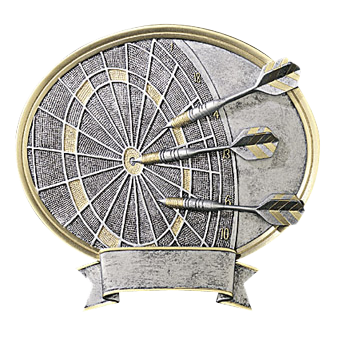 Oval darts award with a silver relief dartboard and darts, 6 1/2 inch