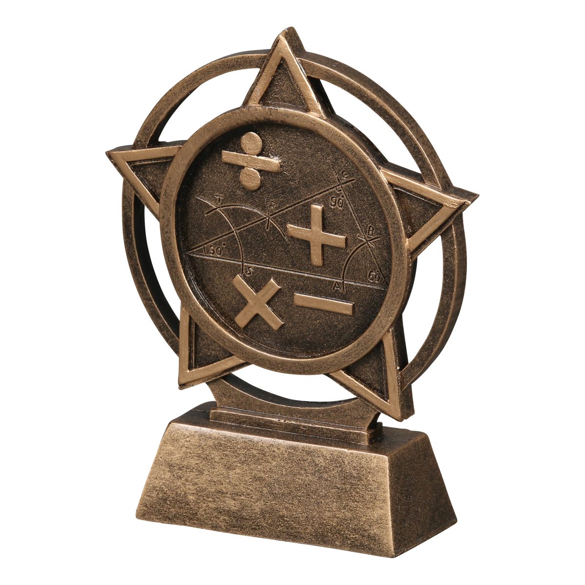 Orbit math trophy shown from the left