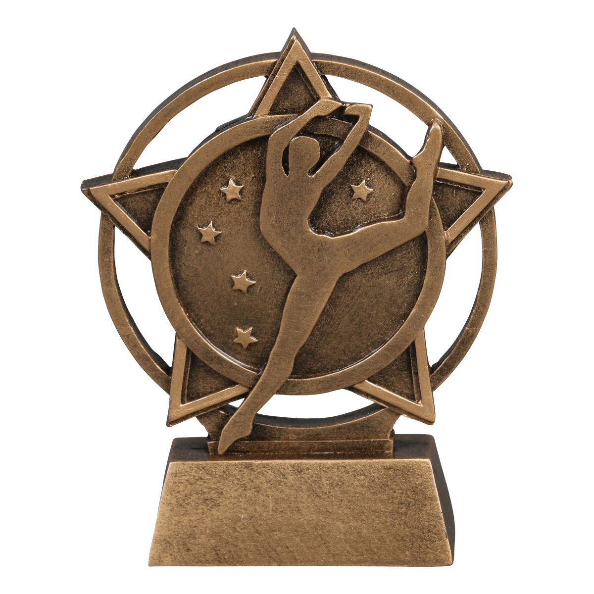 Orbit dance trophy with a bronze leaping dancer inside a star ring