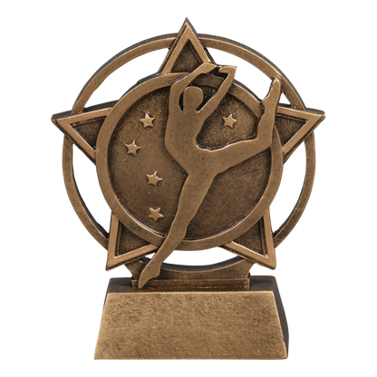 Orbit dance trophy with a bronze leaping dancer inside a star ring