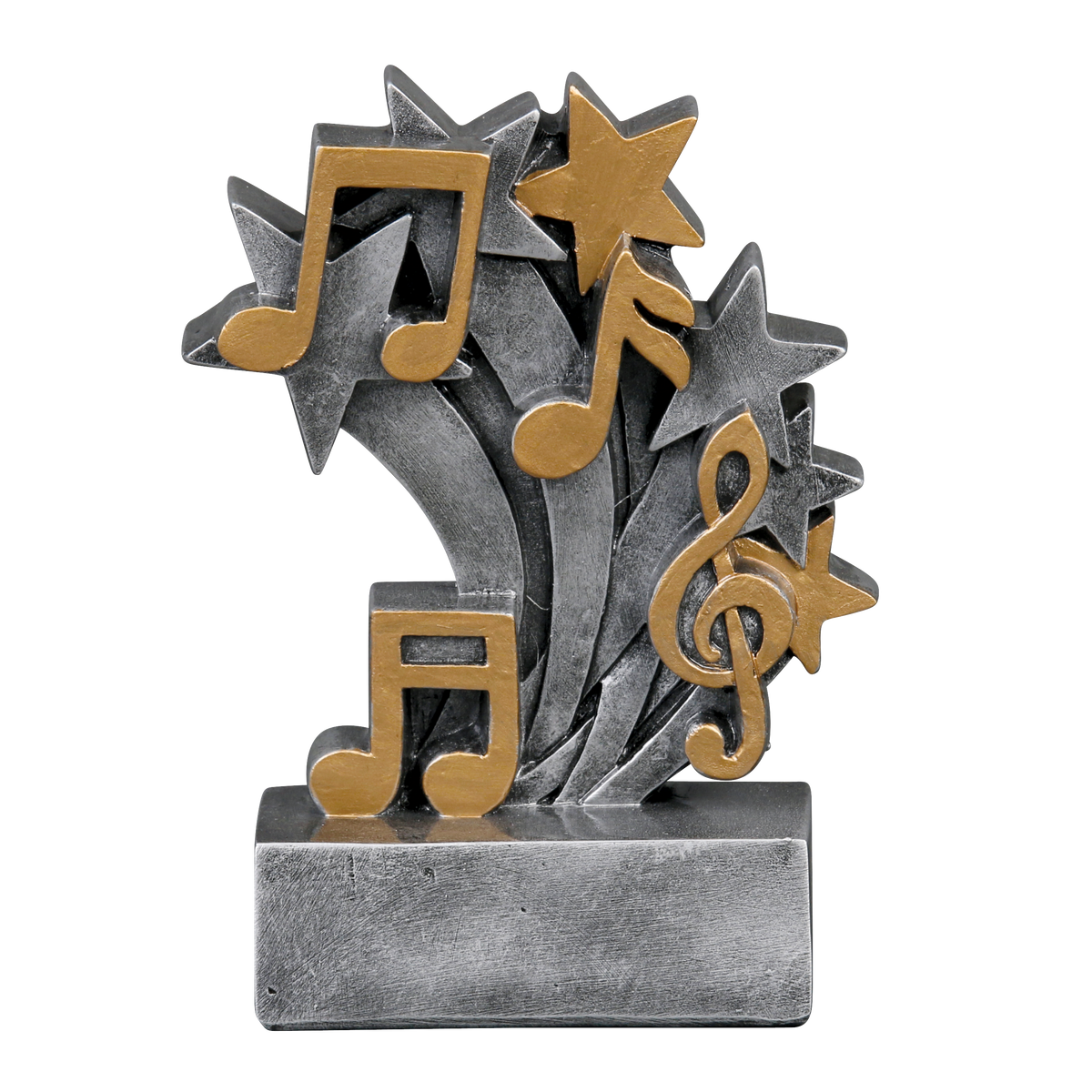Star Blast music trophy with gold notes and a treble clef bursting from silver stars