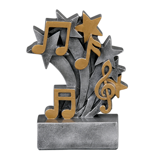 Star Blast music trophy with gold notes and a treble clef bursting from silver stars