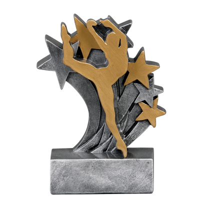 Star Blast dance trophy with a gold dancer leaping from silver and gold stars
