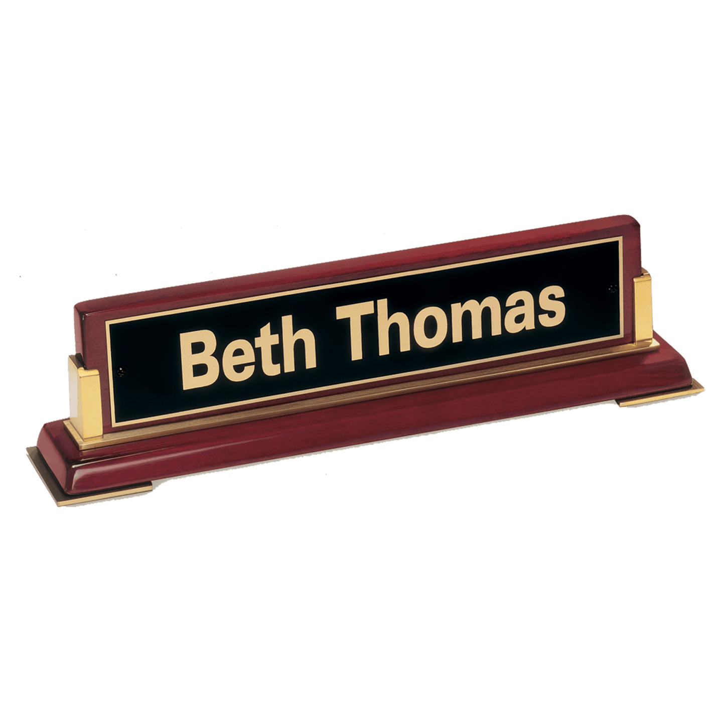 10 5/8" Rosewood Piano Finish Nameplate with Gold Metal Accents and Black Plate