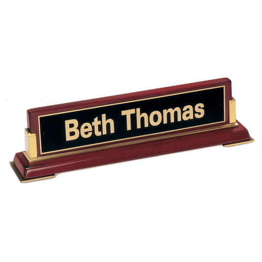 10 5/8" Rosewood Piano Finish Nameplate with Gold Metal Accents and Black Plate
