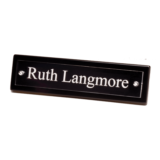 Black Piano Finish Nameplate with Acrylic Plate and Two Silver Posts, 9 1/4"
