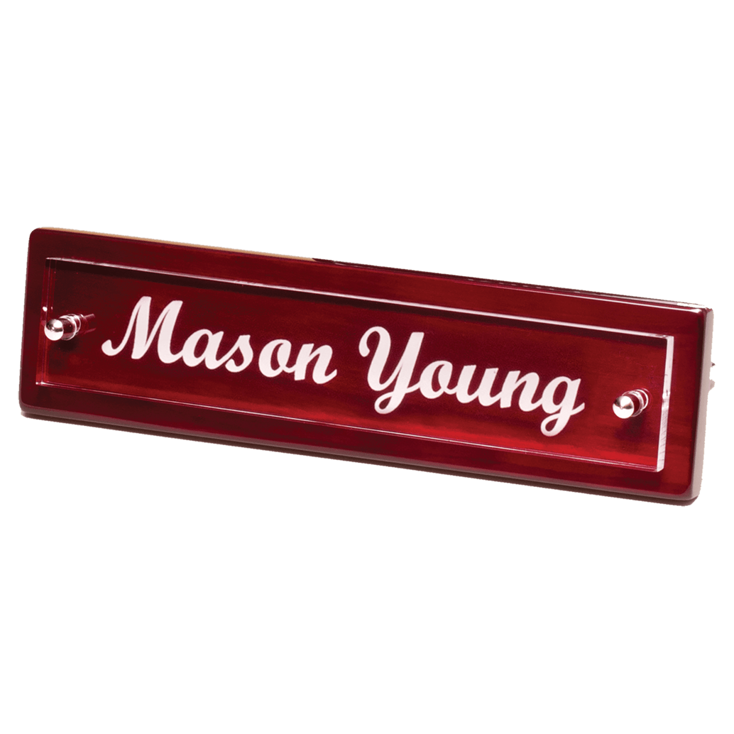 Rosewood Piano Finish Nameplate with Acrylic Plate and Two Silver Posts, 9 1/4"