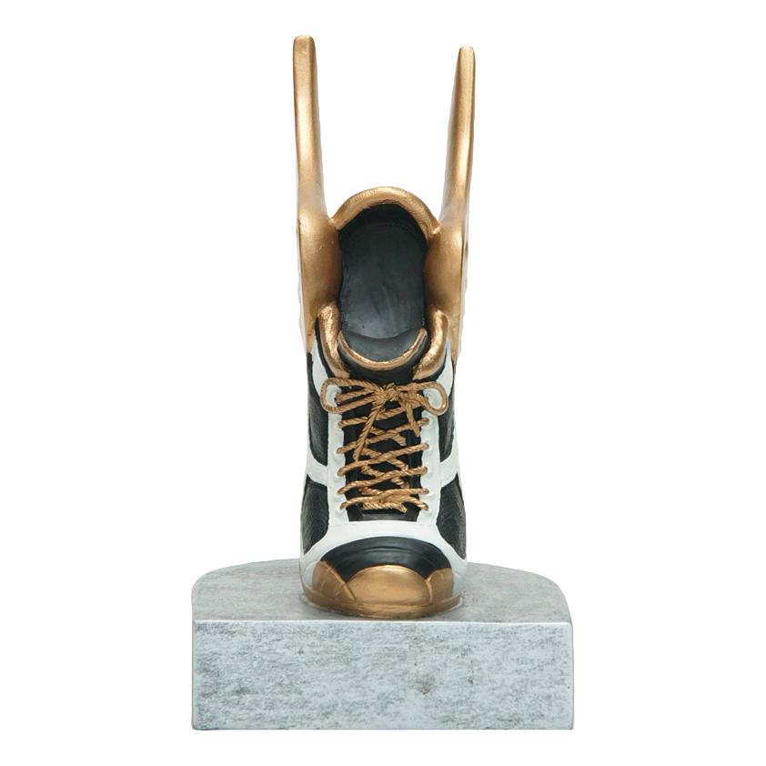 Winged track shoe color trophy shown from the side