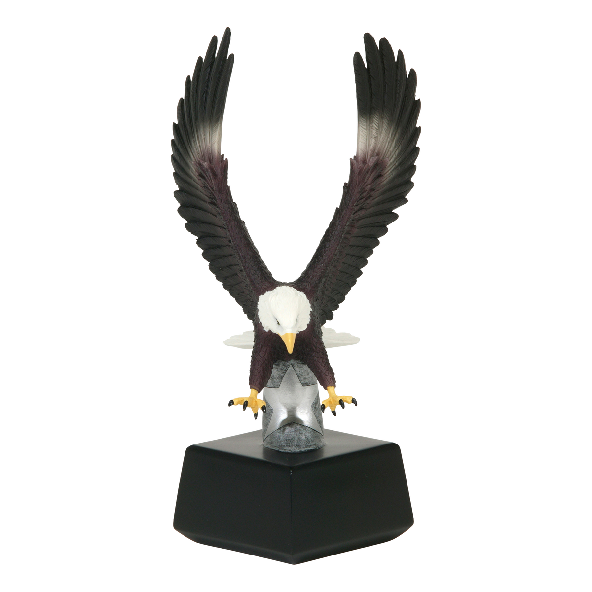 Angled view of the ten inch strike eagle award, showing the sculpted wing and talon detail