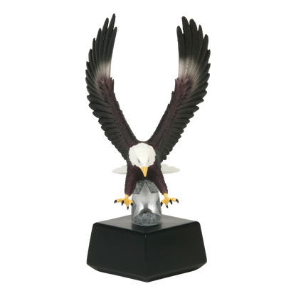 Angled view of the ten inch strike eagle award, showing the sculpted wing and talon detail