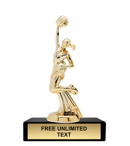 Gold trophy cheerleader figure on a black base with 'FREE UNLIMITED TEXT'