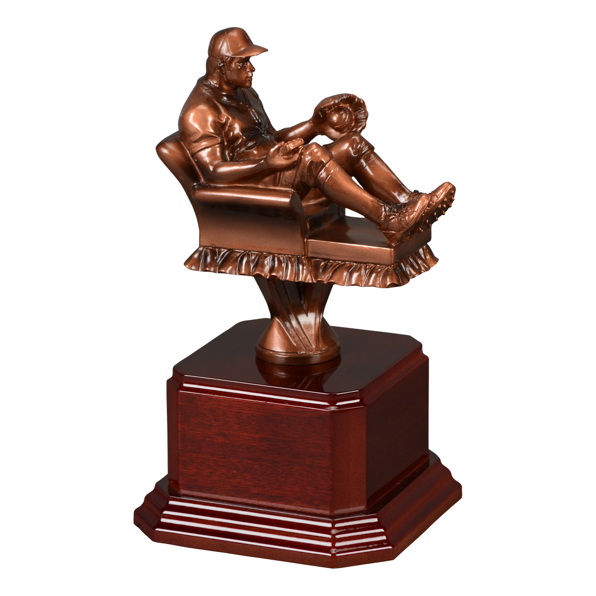 The fantasy baseball figure shown on an alternate high-gloss rosewood monument base