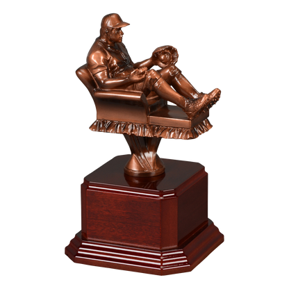 The fantasy baseball figure shown on an alternate high-gloss rosewood monument base