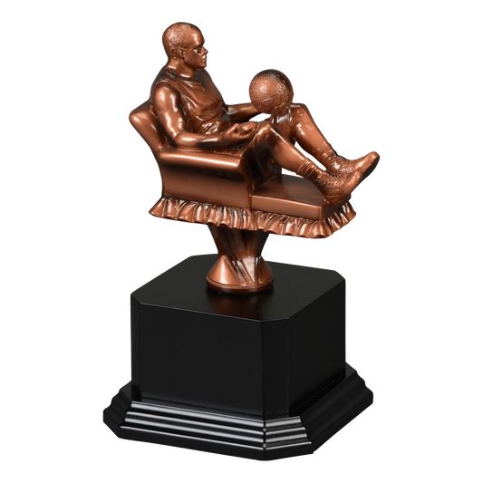 Sculpted fantasy basketball figure mounted on a black satin monument base